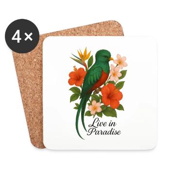 Vivre au paradis – Oiseau de paradis tropical - Dessous de verre (lot de 4) - blanc - Devant