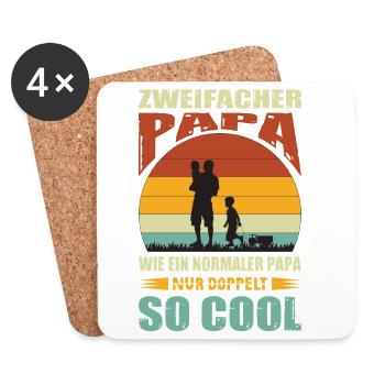 Zweifacher Papa 2 Kinder Geschenk Vater Spruch - Untersetzer (4er-Set) - Weiß - Vorne