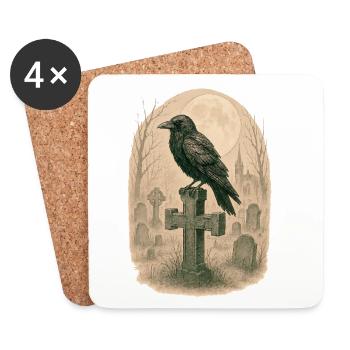Moonlit Graveyard Raven Illustration - Coasters (set of 4) - white - Front