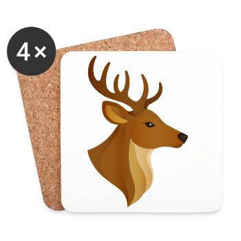 Majestic Deer Head – Noble Forest Dweller Motif - Coasters (set of 4) - white - Front