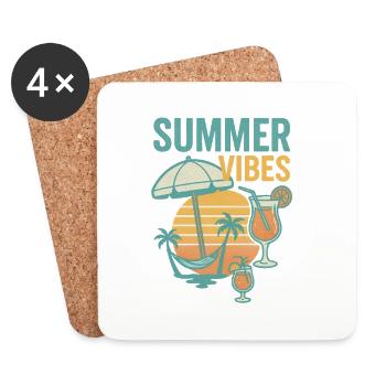 Summery Beach and Drink Motif - Coasters (set of 4) - white - Front
