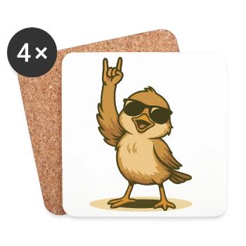Moineau à bascule avec lunettes de soleil - Dessous de verre (lot de 4) - blanc - Devant