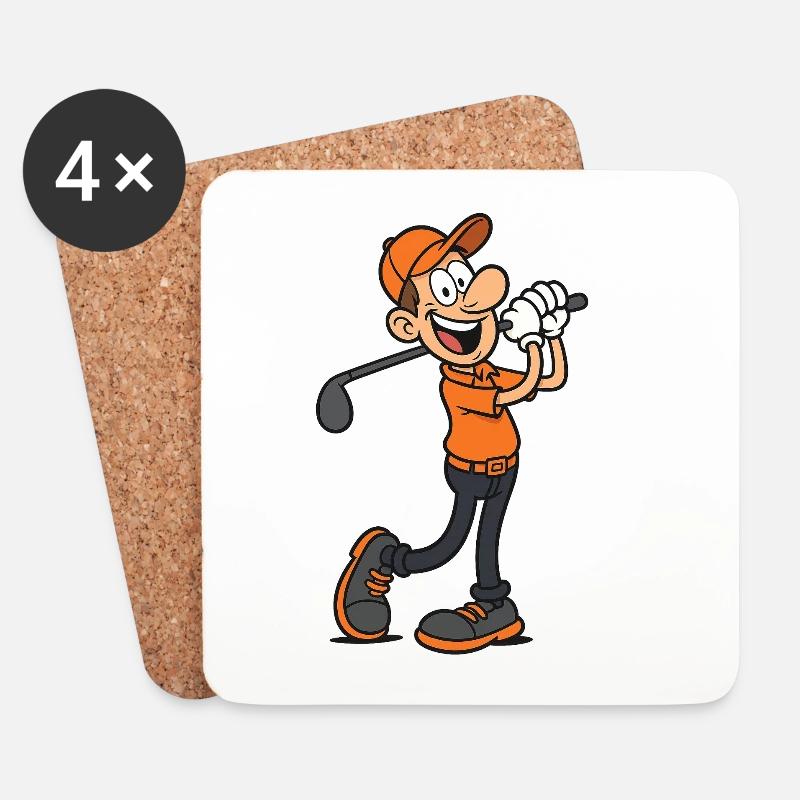 Cartoon Golfer - Männlich - Untersetzer (4er-Set) - Weiß