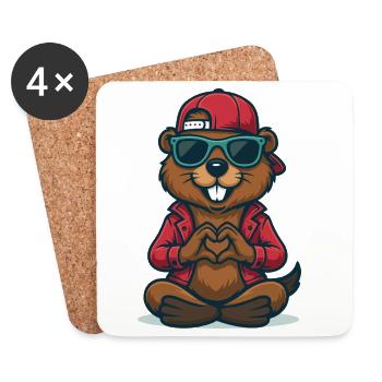 Cooler Herz-Biber - Untersetzer (4er-Set) - Weiß - Vorne