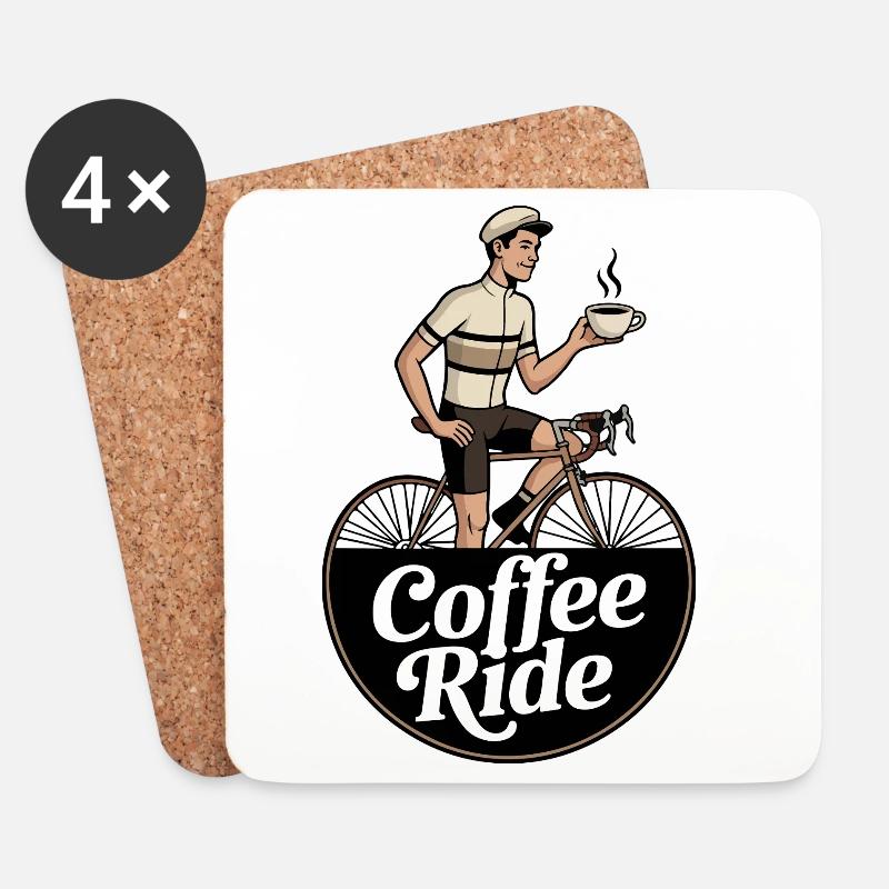 Coffee Ride - T-shirt à logo de cyclisme vintage - Dessous de verre (lot de 4) - blanc