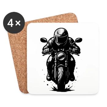 Motard avec un casque – illustration vue de face - Dessous de verre (lot de 4) - blanc - Devant