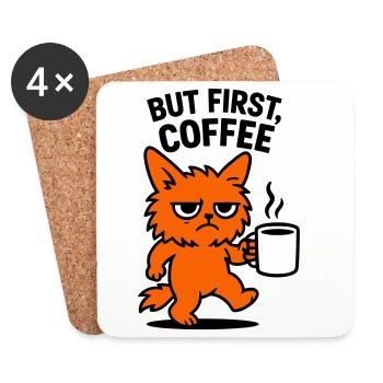But first coffee cat - Coasters (set of 4) - white - Front