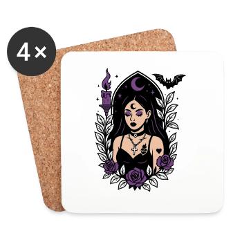 Sorcière gothique violette - Dessous de verre (lot de 4) - blanc - Devant