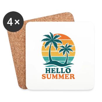 Beach with palm trees and sunset - Coasters (set of 4) - white - Front