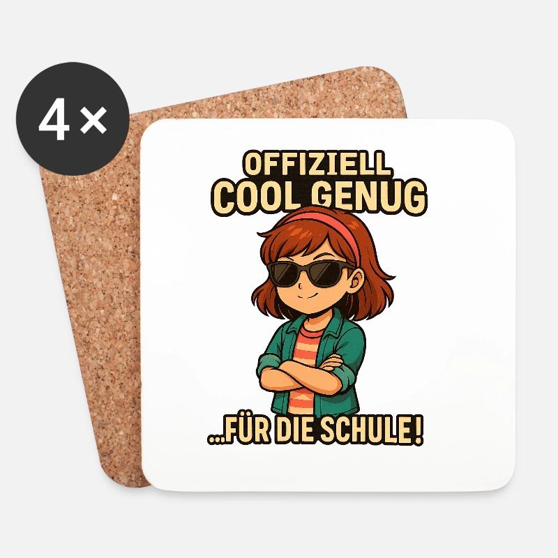 Einschulung 2025 - Cool genug fuer die Schule - Untersetzer (4er-Set) - Weiß