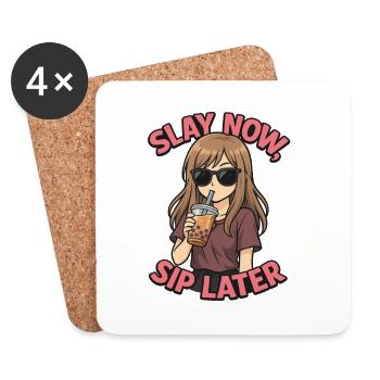 Slay now, sip later - Bubbletea und Anime Style - Untersetzer (4er-Set) - Weiß - Vorne
