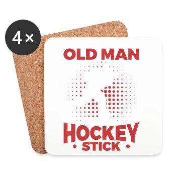 Vieil homme avec un bâton de hockey - Dessous de verre (lot de 4) - blanc - Devant