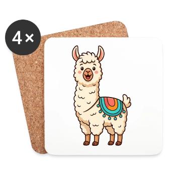 Süßes Lama Motiv Design | Comic Cartoon Style Cute - Untersetzer (4er-Set) - Weiß - Vorne