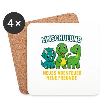 Dino Einschulung | Neues Abenteuer Neue Freunde - Untersetzer (4er-Set) - Weiß - Vorne