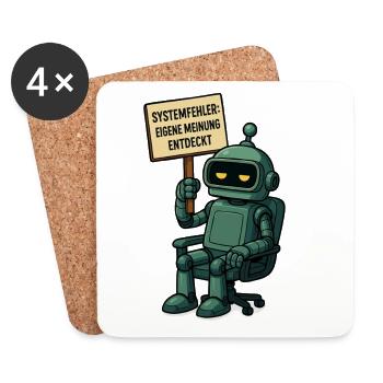 Systemfehler entdeckt – Denk selbst! Roboter - Untersetzer (4er-Set) - Weiß - Vorne