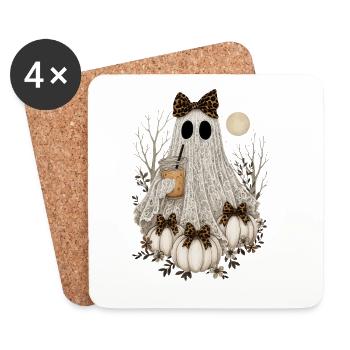 Mignon fantôme de dentelle, fantôme d’Halloween, citrouille, café - Dessous de verre (lot de 4) - blanc - Devant