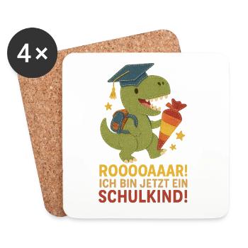 Dino Schulkind T-Rex | Einschulung Filz Stoff Look - Untersetzer (4er-Set) - Weiß - Vorne
