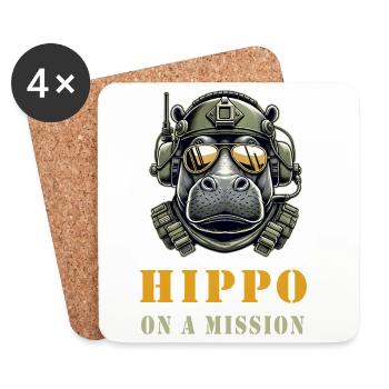 Hippopotame en mission - Conception militaire - Dessous de verre (lot de 4) - blanc - Devant