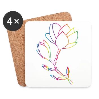 Colorful Magnolia Line Drawing Modern - Coasters (set of 4) - white - Front
