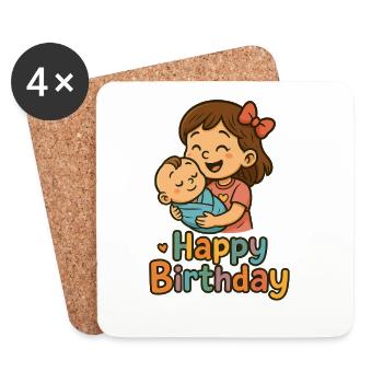 Heartfelt Birthday Kids Illustration - Coasters (set of 4) - white - Front