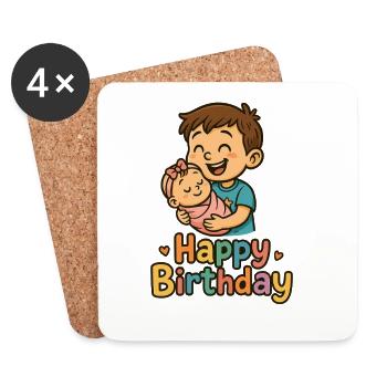 Heartfelt children's birthday party with siblings - Coasters (set of 4) - white - Front
