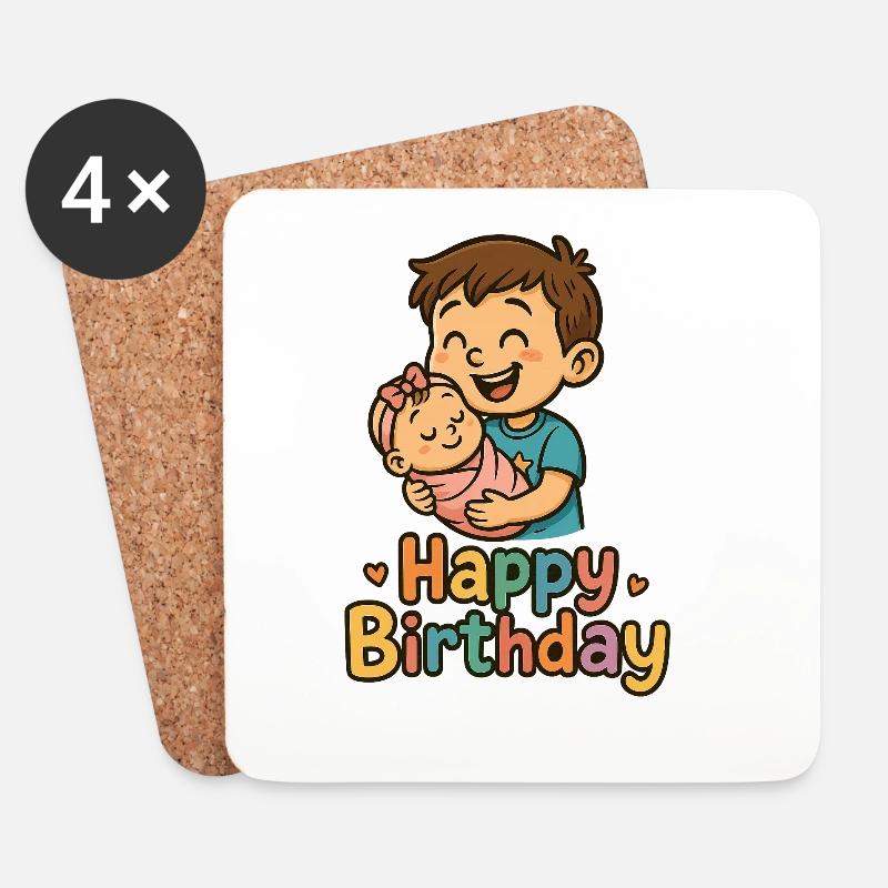 Herzlicher Kindergeburtstag mit Geschwisterpaar - Untersetzer (4er-Set) - Weiß