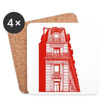 Façade urbaine de style rétro - Dessous de verre (lot de 4) - blanc - Devant