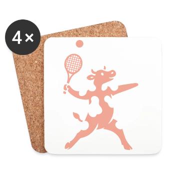 Vache minimaliste joueur de tennis servir - Dessous de verre (lot de 4) - blanc - Devant