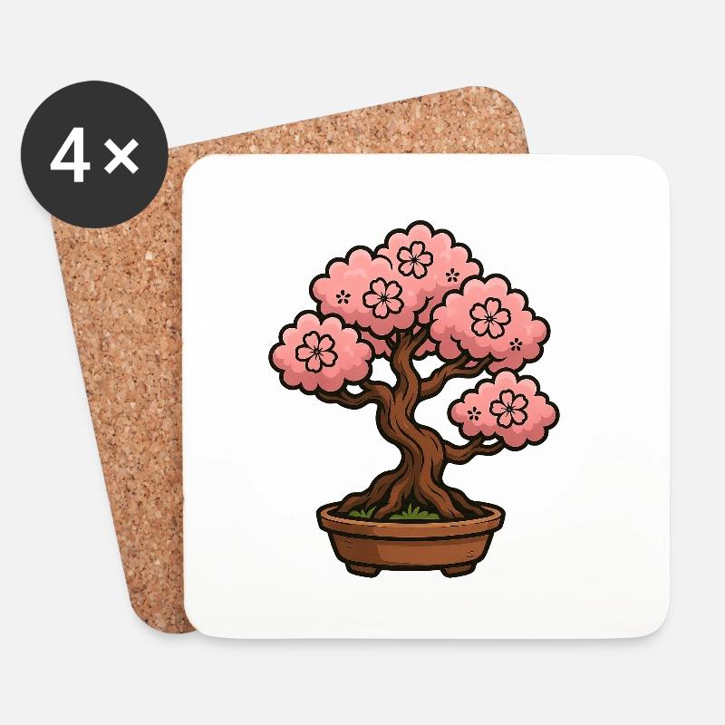 Kirchblüten Bonsai Baum - Untersetzer (4er-Set) - Weiß