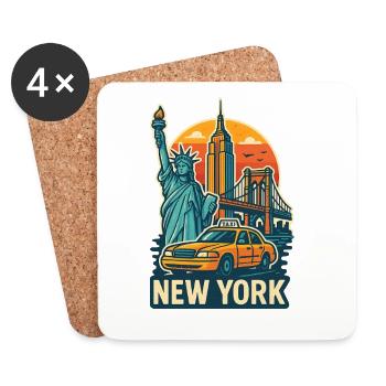 Ikonische Illustration der Wahrzeichen von New York City - Untersetzer (4er-Set) - Weiß - Vorne