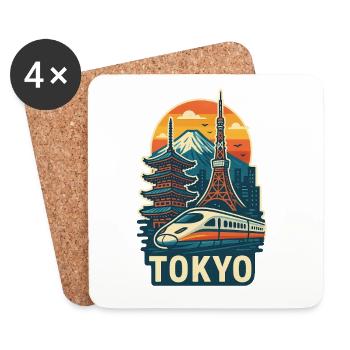 Tokyo Skyline avec le mont Fuji et le train à grande vitesse - Dessous de verre (lot de 4) - blanc - Devant