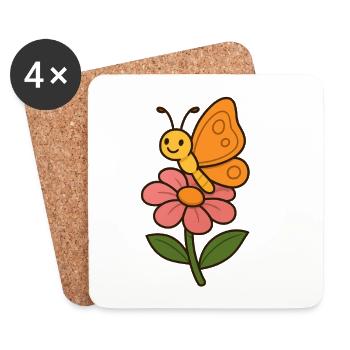 Cheerful butterfly on floral motif - Coasters (set of 4) - white - Front