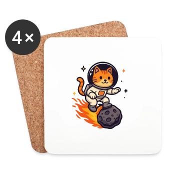Astro Cat Meteor Rider Kawaii Weltraum Katze  - Untersetzer (4er-Set) - Weiß - Vorne