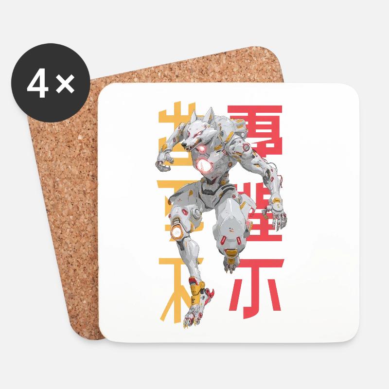 Futuristischer Wolf Mecha-Design - Untersetzer (4er-Set) - Weiß