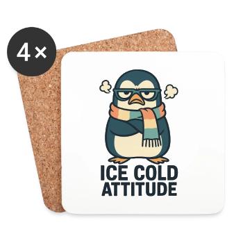 Eiskalte Haltung Pinguin - Untersetzer (4er-Set) - Weiß - Vorne