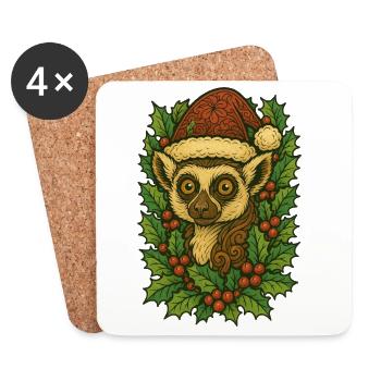 Festive Chameleon with Holly Crown - Coasters (set of 4) - white - Front