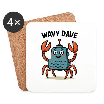 Happy Robot Crab with Wavy Detail Line - Coasters (set of 4) - white - Front