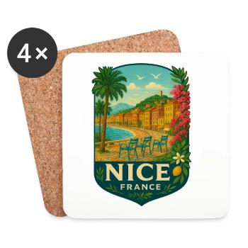 Nizza - Sonnige Küstenszene - Untersetzer (4er-Set) - Weiß - Vorne