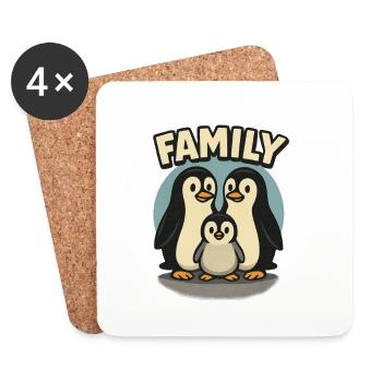 Motif de pingouin familial sur les vêtements - Dessous de verre (lot de 4) - blanc - Devant