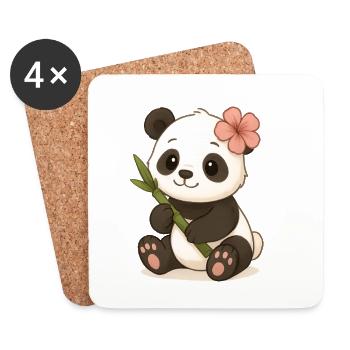 Mignon panda ours avec feuille d’hibiscus - Dessous de verre (lot de 4) - blanc - Devant