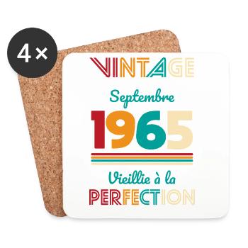 Anniversaire 60 ans - Vintage - Septembre 1965 - Dessous de verre (lot de 4) - blanc - Devant