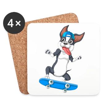 Verspielter Boston Terrier Skater Design - Untersetzer (4er-Set) - Weiß - Vorne