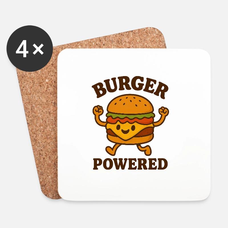 Burger Power Cartoon Design - Untersetzer (4er-Set) - Weiß