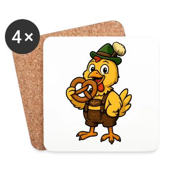 Poulet dans le Lederhosen - Dessous de verre (lot de 4) - blanc - Devant
