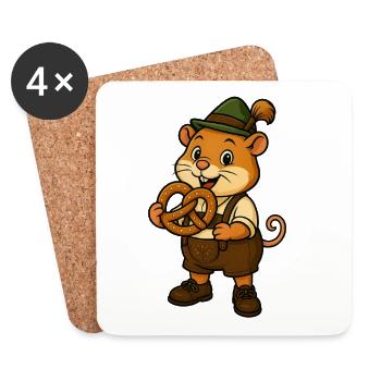 Hamster in Trachtenkleidung mit Brezn - Untersetzer (4er-Set) - Weiß - Vorne