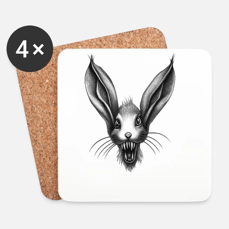 Predatory Surreal Rabbit - Coasters (set of 4) - white