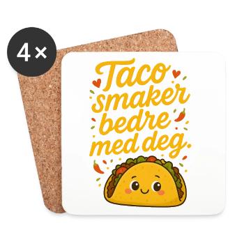 Dessin humoristique de chien taco avec une palette de couleurs chaudes - Dessous de verre (lot de 4) - blanc - Devant