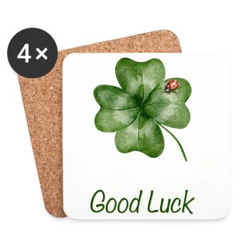 Good Luck – Kleeblatt mit Marienkäfer - Untersetzer (4er-Set) - Weiß - Vorne