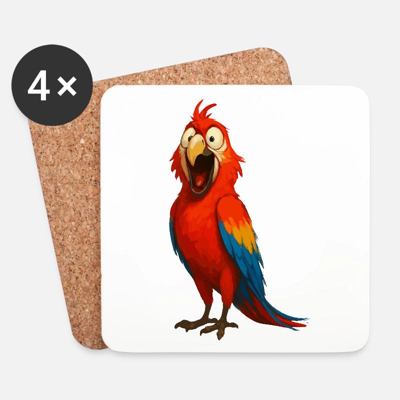 Lustiger Ara Papagei – Bunter Cartoon Vogel - Untersetzer (4er-Set) - Weiß