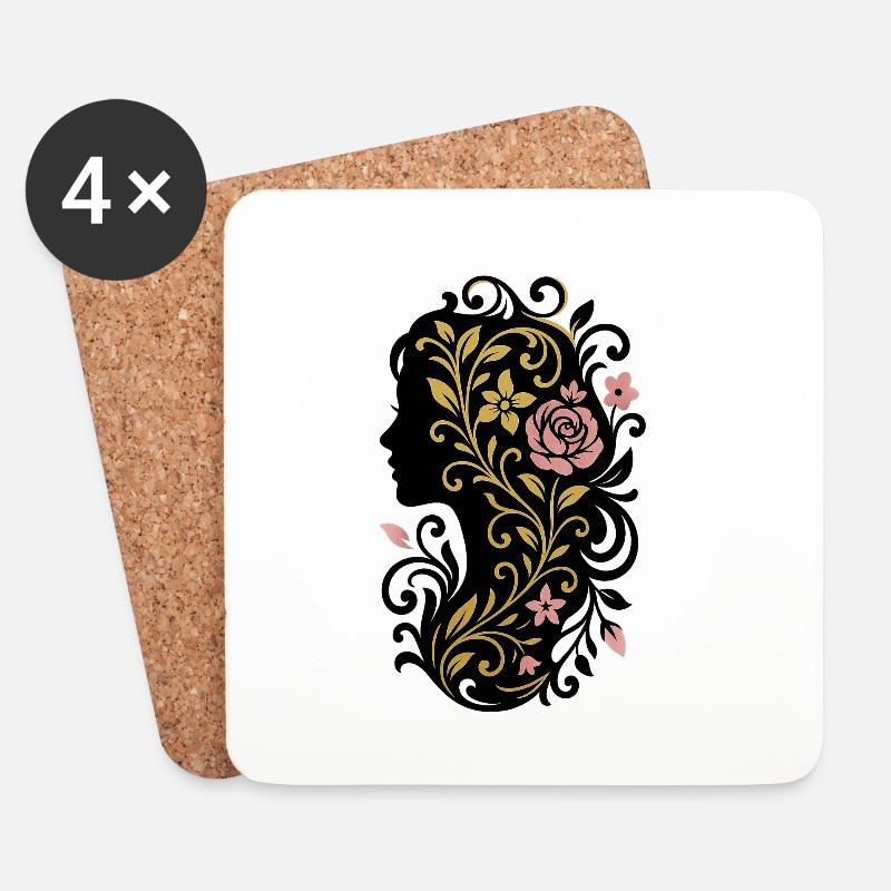 Avi Collection – Golden Rose Emblem - Untersetzer (4er-Set) - Weiß